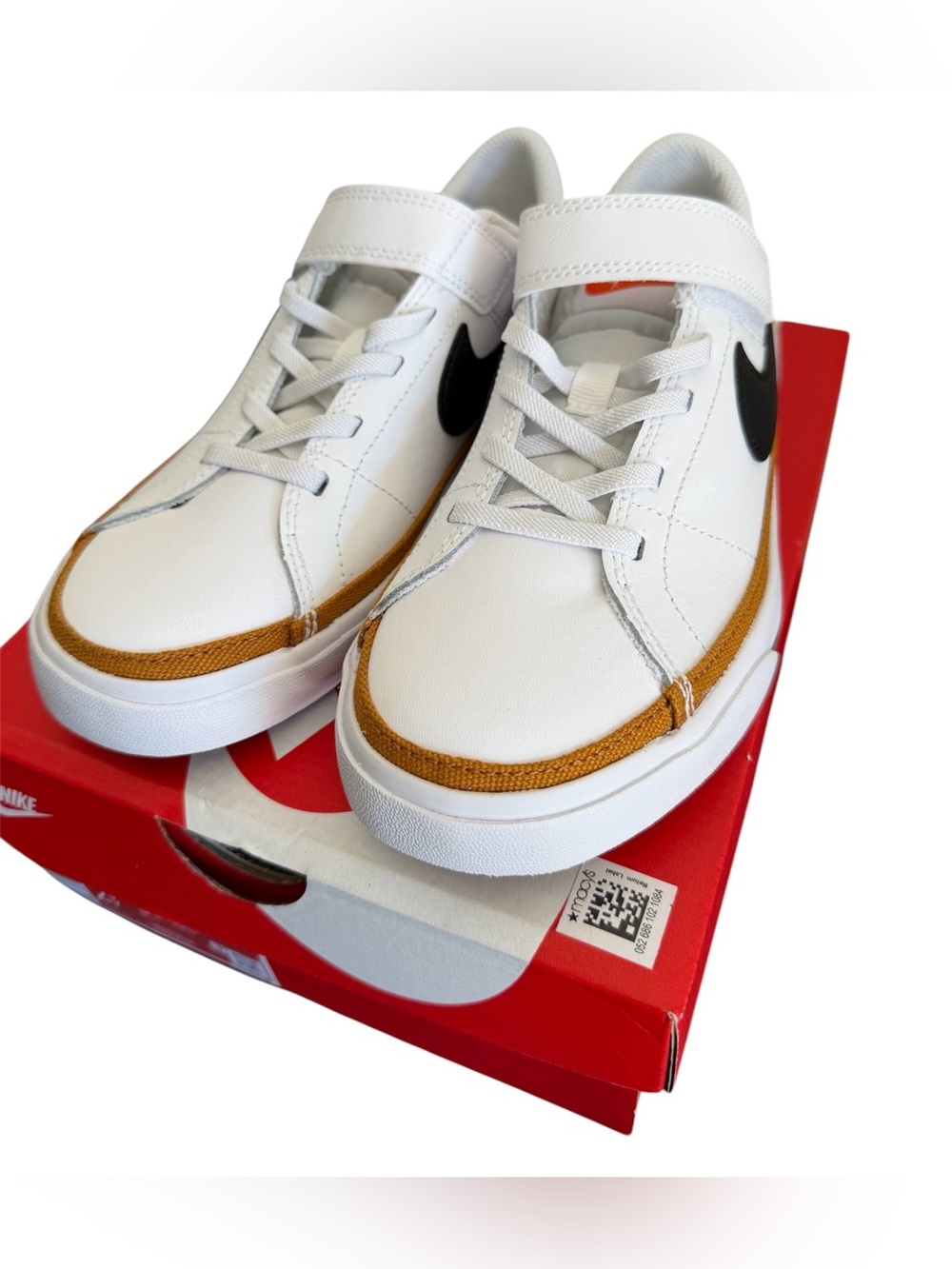 Nike Court Legacy Sneakers DA5381-102 White/Black/Gum Leather Kids Boy Size 2.5Y - Picture 2 of 8